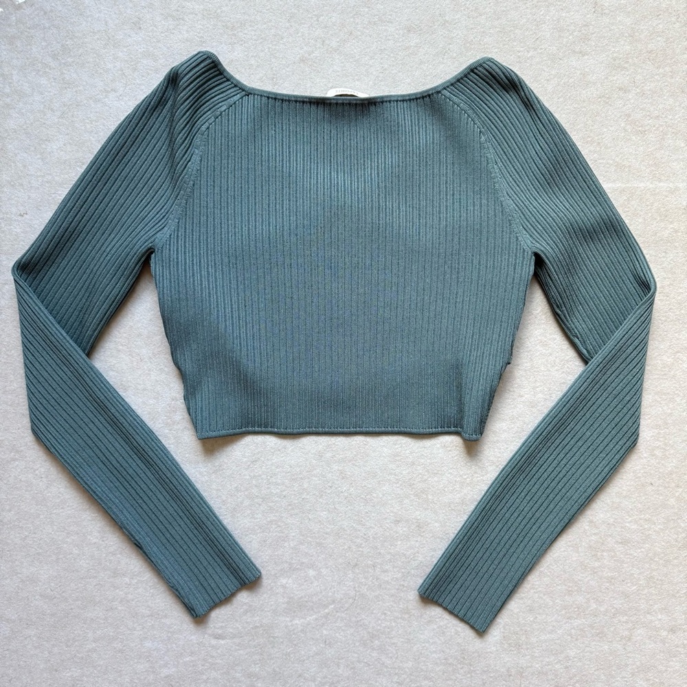 LAPOINTE Ribbed Knit Surplice Crop Top M - Picture 6 of 10
